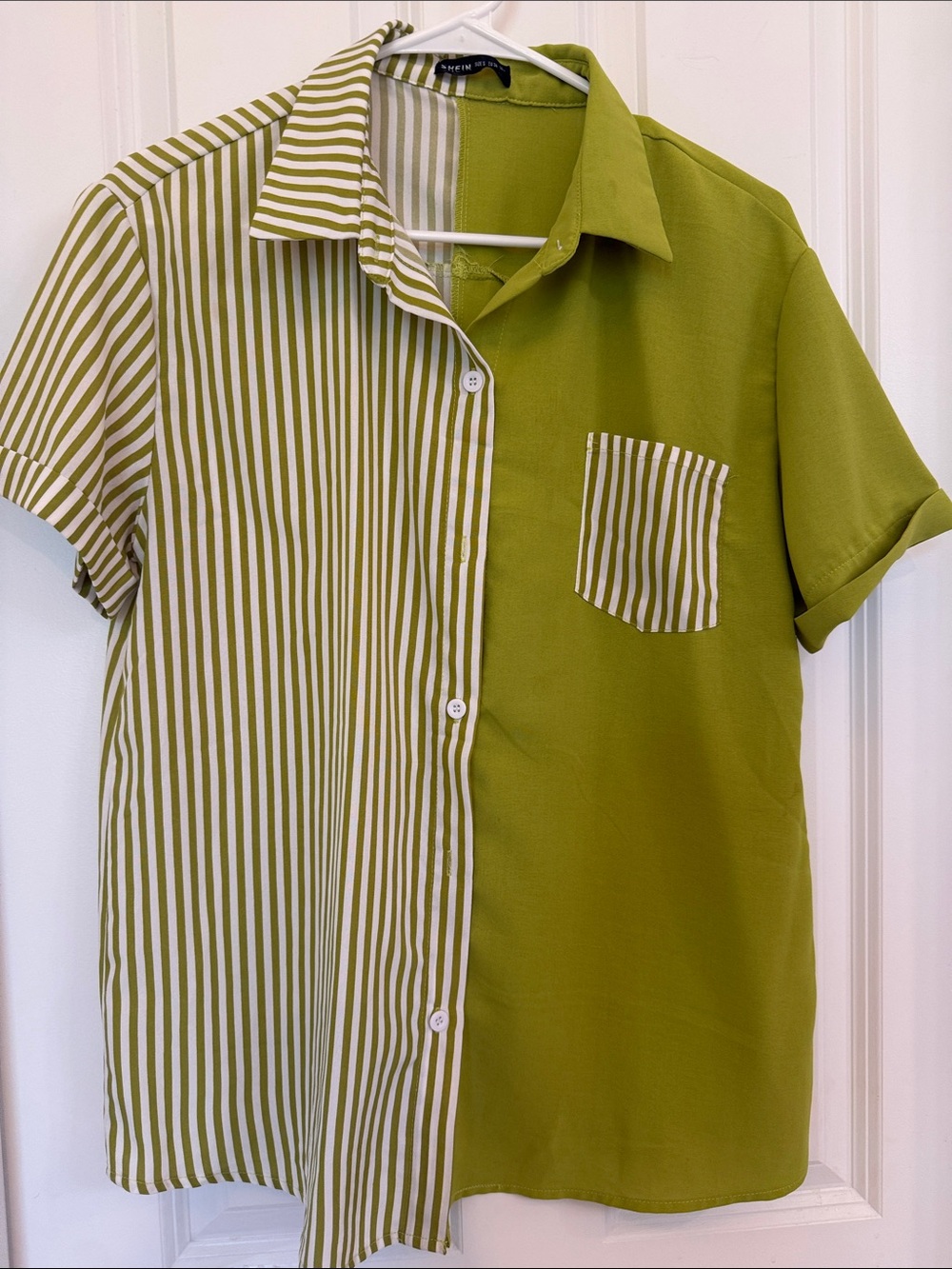 3/$10 Olive Green Two-Tone Striped Button-Down Shirt